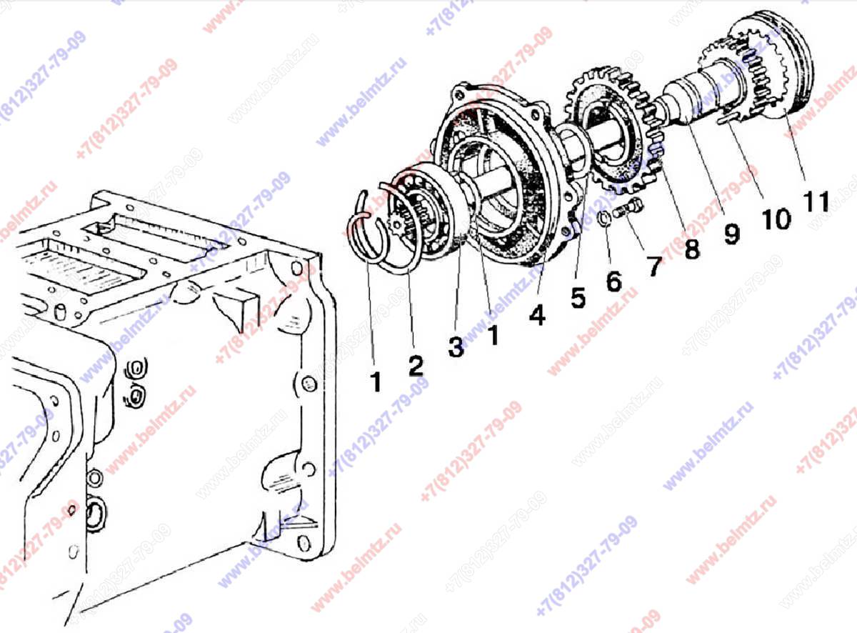 Сборка промежутки мтз. Подшипник силового вала МТЗ 80. Корпус сцепления с понижающим синхронизированным редуктором МТЗ 80. Силовой вал МТЗ 80 схема. Вал сцепления МТЗ силовой 70-1721113а.