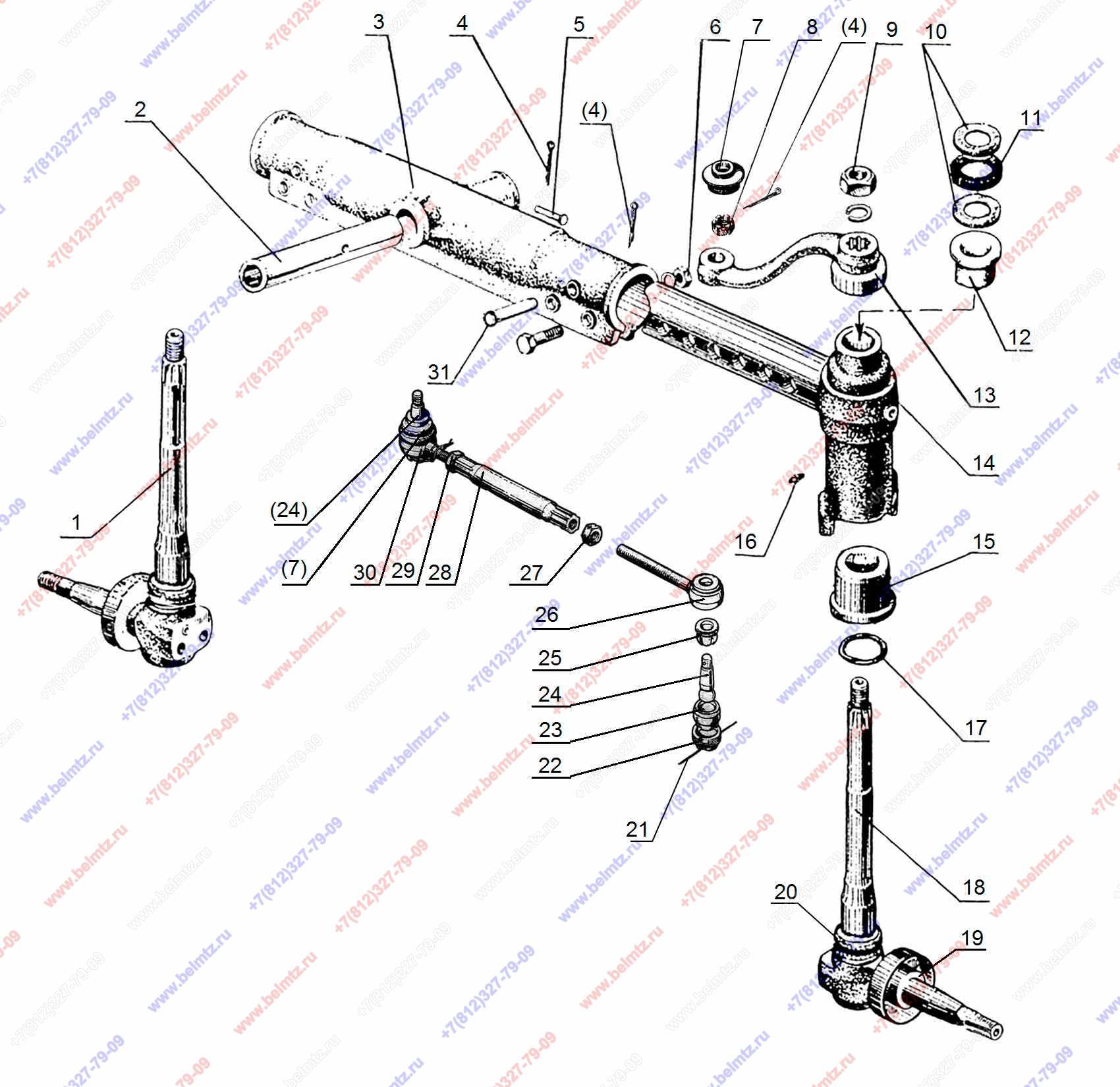Каталог запчастей переднего моста мтз. Передняя ось трактора МТЗ-80. Ось переднего моста МТЗ 80. Сборка передней цапфы МТЗ 80. Ось рулевого колеса МТЗ 80.