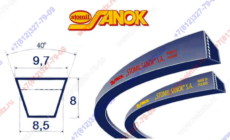 Ремень 9,7х8-900 привода компрессора узкопрофильный SANOK  SPZ 900 (0100-432, 0100.432)