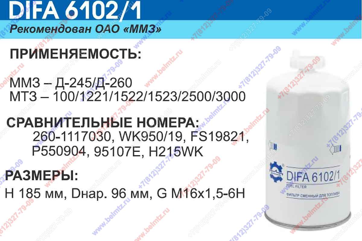 Фильтр топливный (закручив.) Д-245/260 DIFA-6102/1